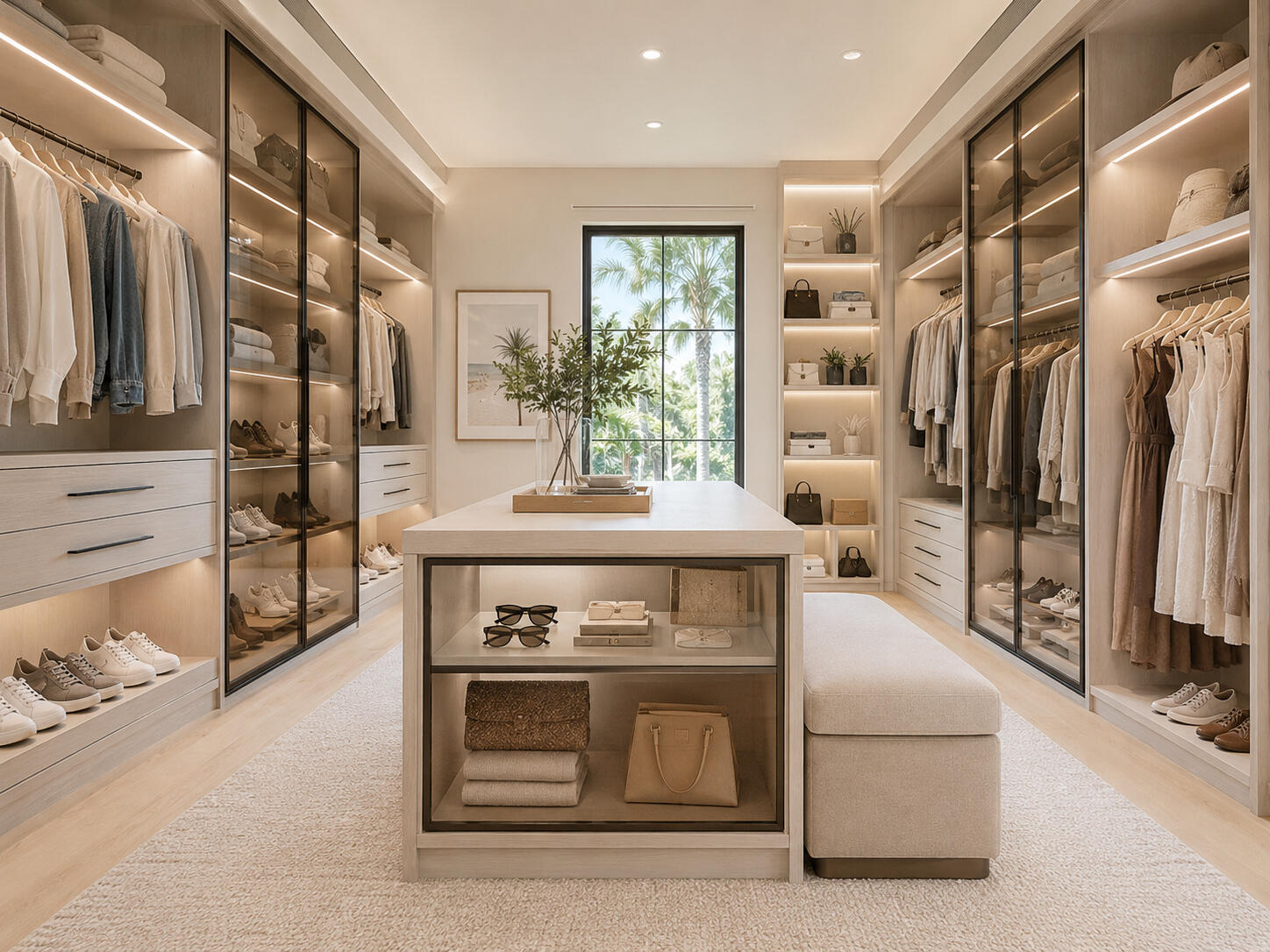 European-Inspired Closet Systems for Refined South Florida Homes Architectural walk-in closets featuring glass, aluminum, integrated lighting, premium finishes, and disciplined installation—designed for homeowners, builders, and remodelers who expect a controlled, high-end result.